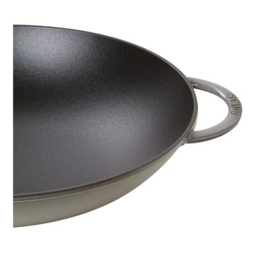 Wok in Ghisa Staub 37 cm grigio con Coperchio | Wok Grande Induzione