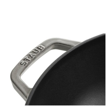 Wok in Ghisa Staub 30 cm grigio  con Coperchio | Wok Induzione Compatto