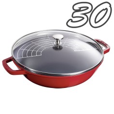Wok in Ghisa Staub 30 cm rosso con Coperchio | Wok Induzione Compatto