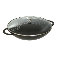 Wok in Ghisa Staub 37 cm nero con Coperchio | Wok Grande Induzione