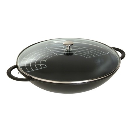Wok in Ghisa Staub 37 cm nero con Coperchio | Wok Grande Induzione